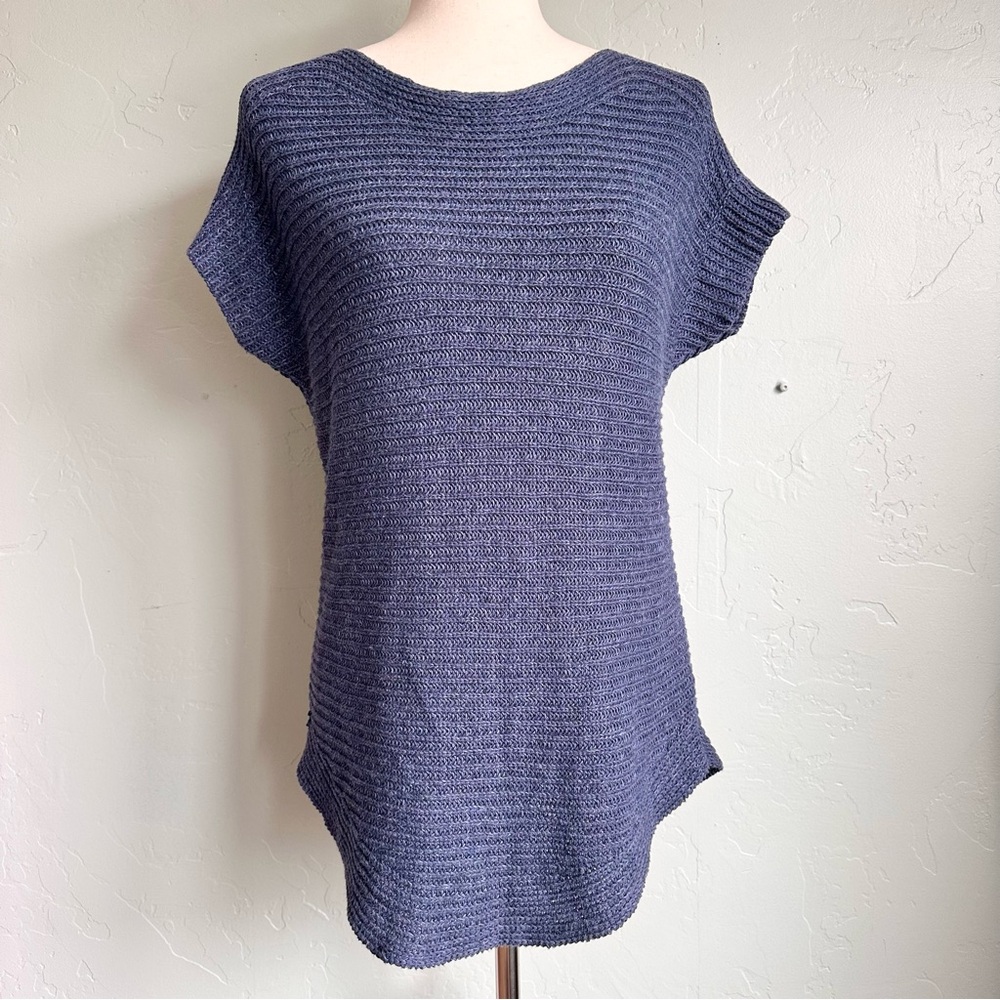 Lauren Ralph Lauren Summer Blue Cotton Linen Knot Short-Sleeve Tunic Top Small